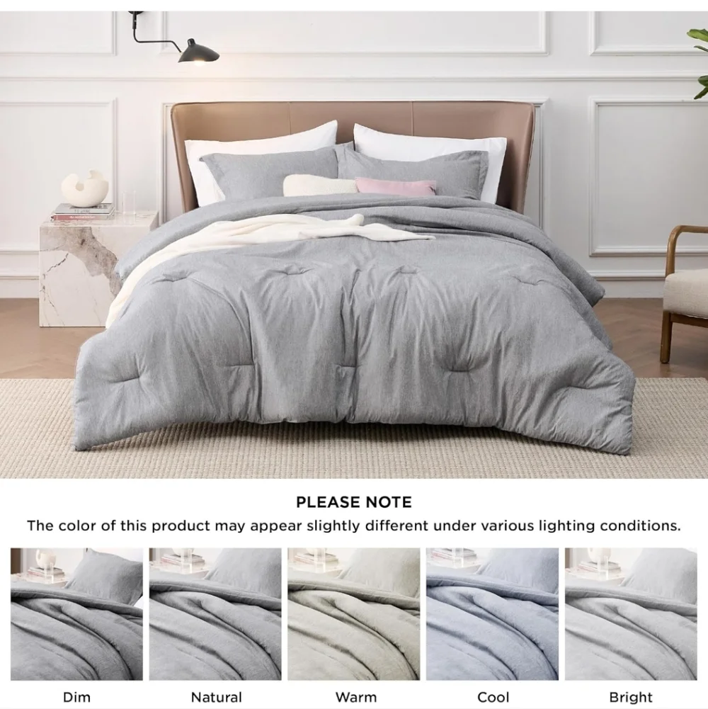 Bedsure King Size Comforter Set - Grey Soft Bedding for All Seasons Cationic Dye